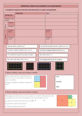 Perímetro y área de un cuadrado y rectángulo