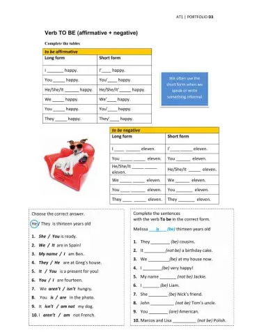 Verb to be affirmative + negative
