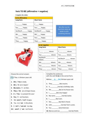 Verb to be affirmative + negative