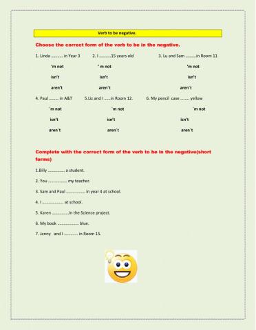 Verb to Be negative form