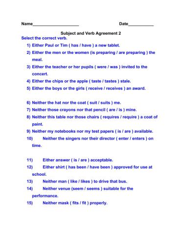 Subject and Verb Agreement 2