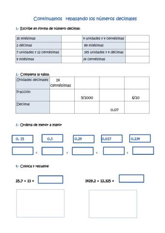 Continuamos repasando los números decimales