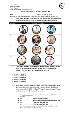 Healthy habits during the pandemic- Listening task