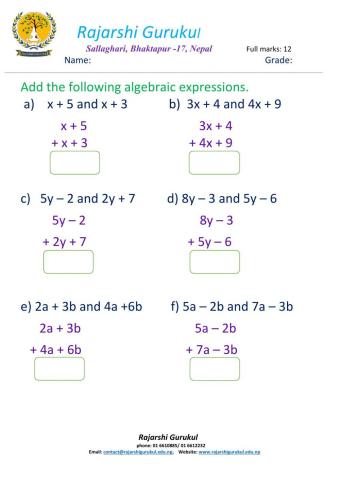 Addition of algebraic expressions