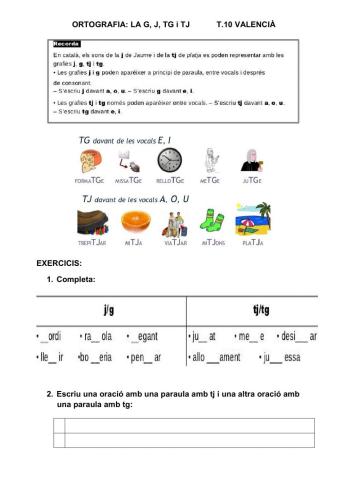 La g, j, tg, tj