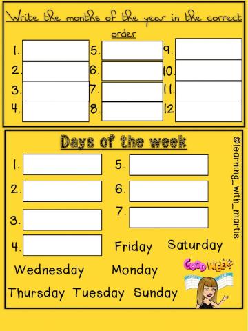 Days of the weeks & months