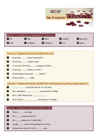 How to express quantity - RECAP
