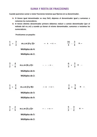 Suma y resta de fracciones