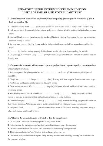 Speakout upper intemediate unit 2 test