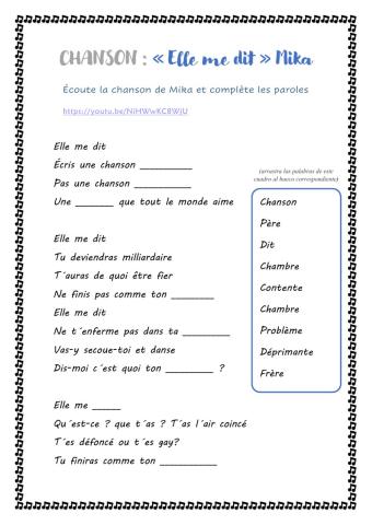 Chanson -Elle me dit- Mika