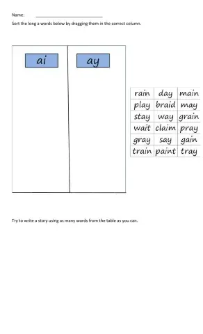 Word Sort (ai and ay words)