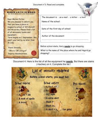 Harry Potter school equipment