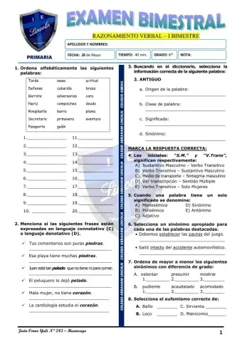 Exam. 1er Bim - 6to de Primaria