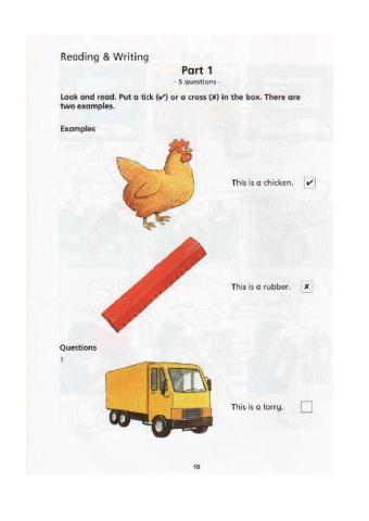 Starters Reading and writing test