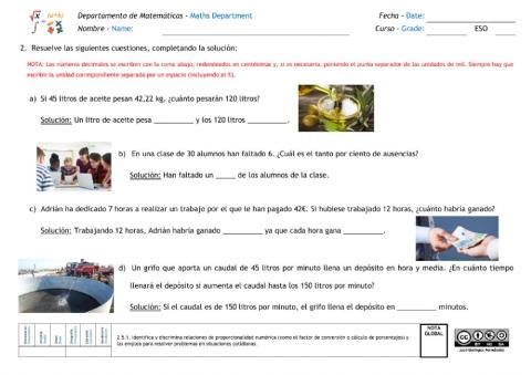 Proporcionalidad. Problemas
