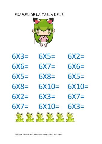 Examen tabla del 6