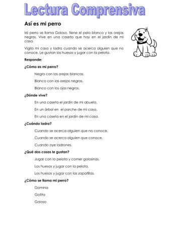 Lectura comprensiva 1º EP