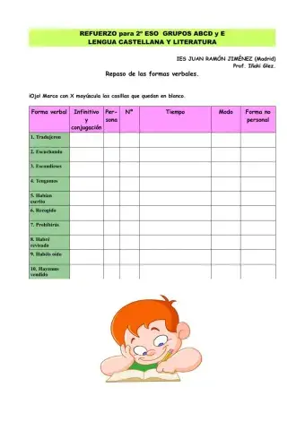 Clasificación de formas verbales 2º ESO Lengua castellana y Literatura