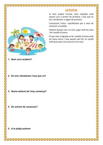 Comprensió lectora LA PLATJA
