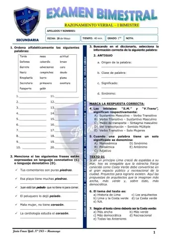 Exam. 1er Bim - 1ro de Sec.