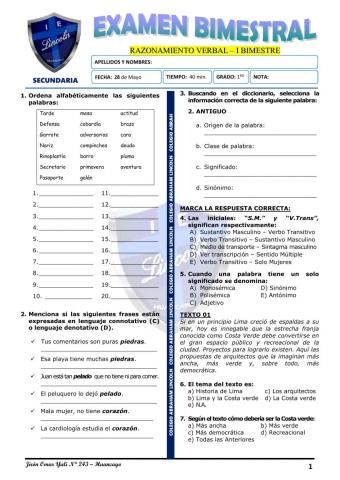 Exam. 1er Bim - 1ro de Sec.