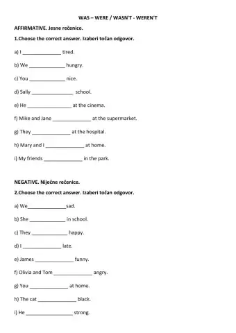 Past Simple verb to be