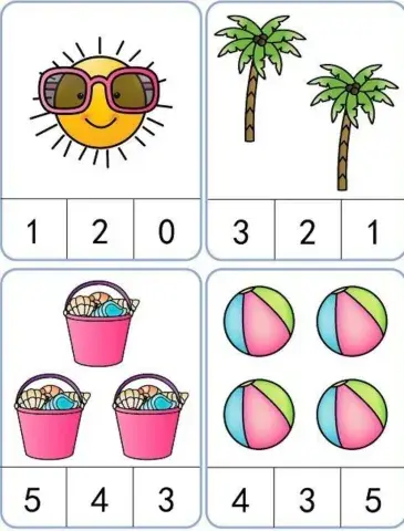 Cuenta los objetos y señala los números