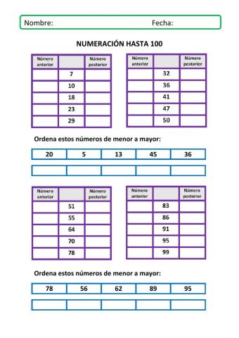 Numeración hasta 100