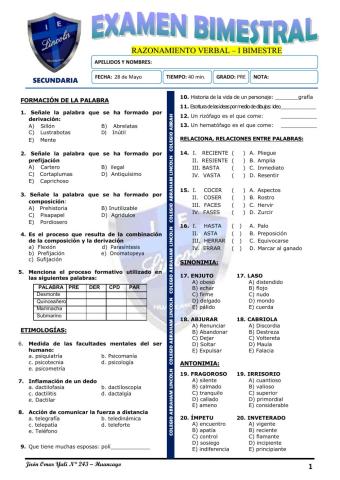 Exam. 1er Bim - PRE U.