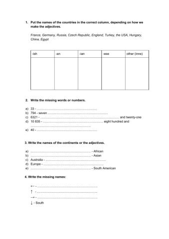 Countries, nationalities and numbers