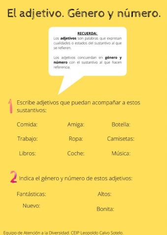 El adjetivo: género y número