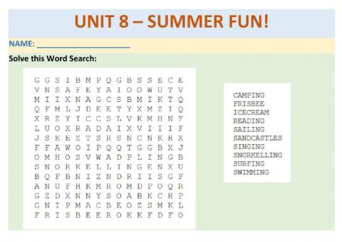 3º Unit 8 WordSearch