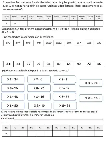TABLA DEL 8 Y REPASO HORAS