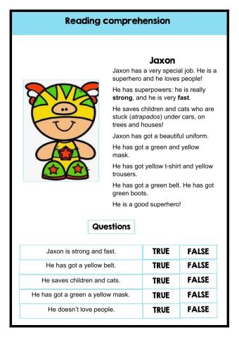 Reading comprehension - Jaxon