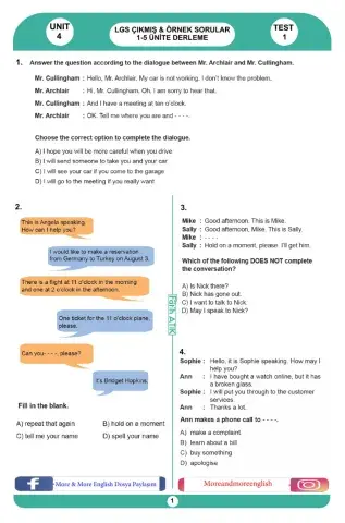 8.4 On the Phone- LGS - Örnek Sorular