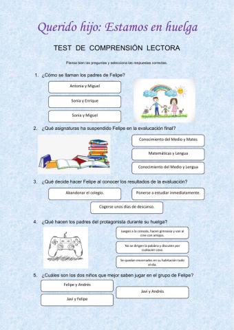 TEST lectura QUERIDO HIJO:ESTAMOS EN HUELGA