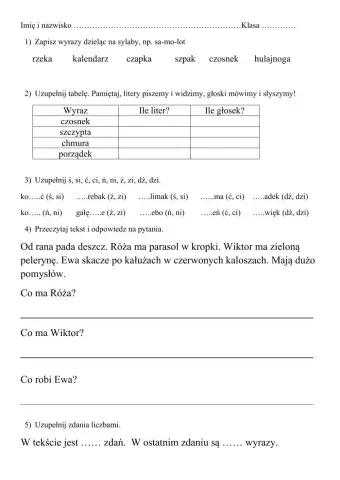 Głoski litery sylaby zdania czytanie ze zrozumieniem