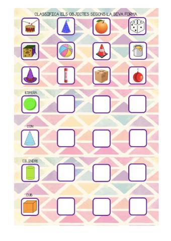Classifica els objectes segons la seva forma