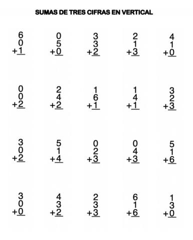 Sumas tres sumandos en vertical