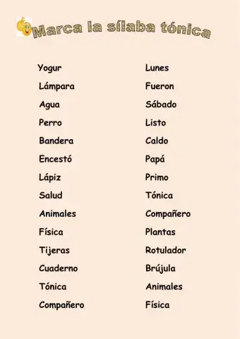 Marca la sílaba tónica