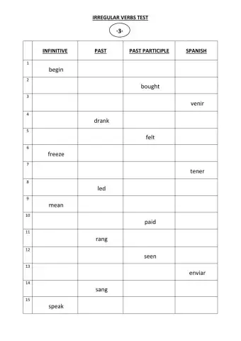 Irregular verbs Test 3