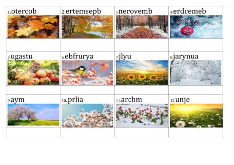 Unscramble the names of the months