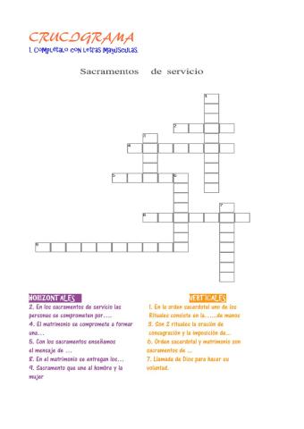 Crucigrama Sacramentos de Servicio