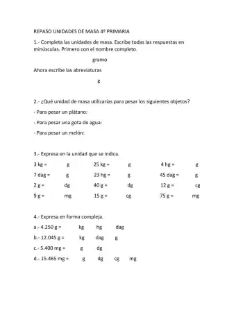 Ficha de repaso Unidades de masa