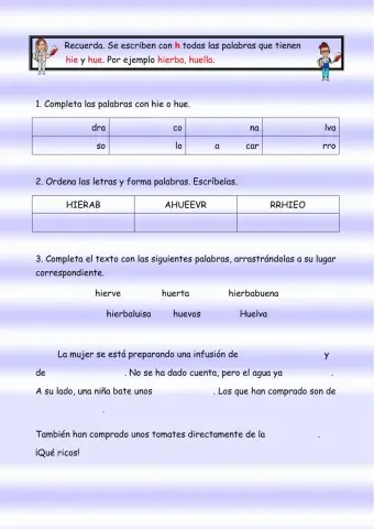 Palabras con hie y hue