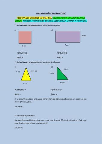 RETO 1 ÁREAS Y PERÍMETROS 5º