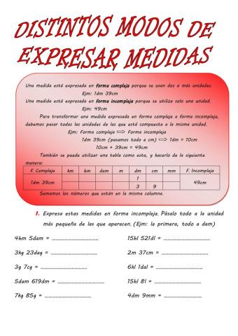 Distintos modos de expresar medidas