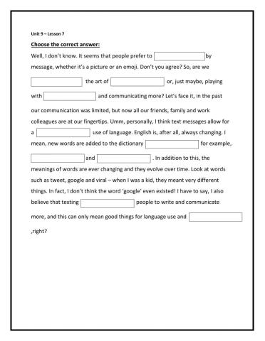 Unit9- Lesson 7-Listening