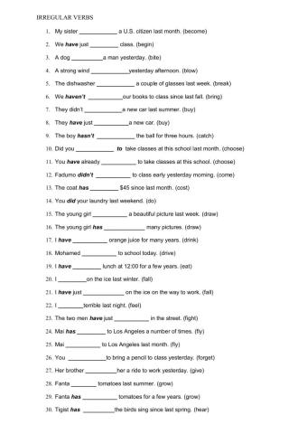 Irregular verbs (sentences) 