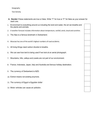 Geography Test Worksheet Online 